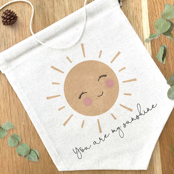 You are my sunshine pennant flag, boho nursery decor, bedroom decor, linen banner, Playroom, Children's bedroom flag, Kids birthday gift