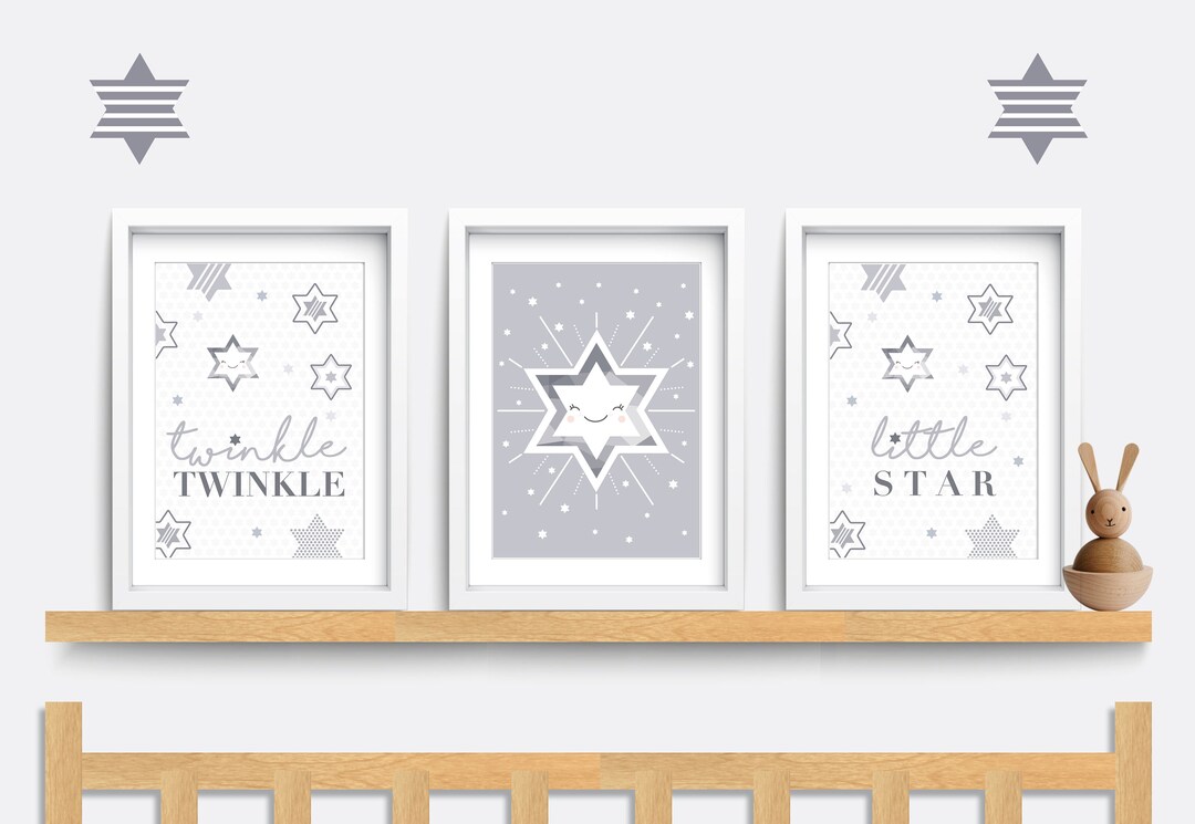Nursery Wall Art, Set of 3 Star Prints, Twinkle Twinkle Little Star ...