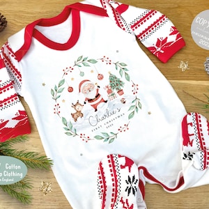 Personalised First Christmas Sleepsuit, 1st Xmas Baby Grow,  Pyjamas,  Babies 1st Xmas Gift Idea,  Christmas Outfit for baby, Santa