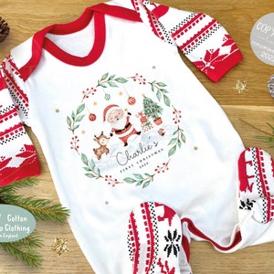 Personalised First Christmas Sleepsuit, 1st Xmas Baby Grow,  Pyjamas,  Babies 1st Xmas Gift Idea,  Christmas Outfit for baby, Santa