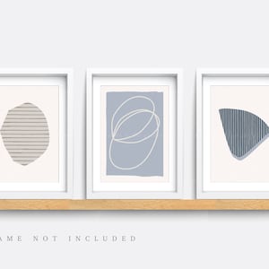 Set of 3 Prints, Abstract Wall Art Prints, Minimalist Prints, Beige and blue Art Prints, Modern wall art, Living room decor art, home decor