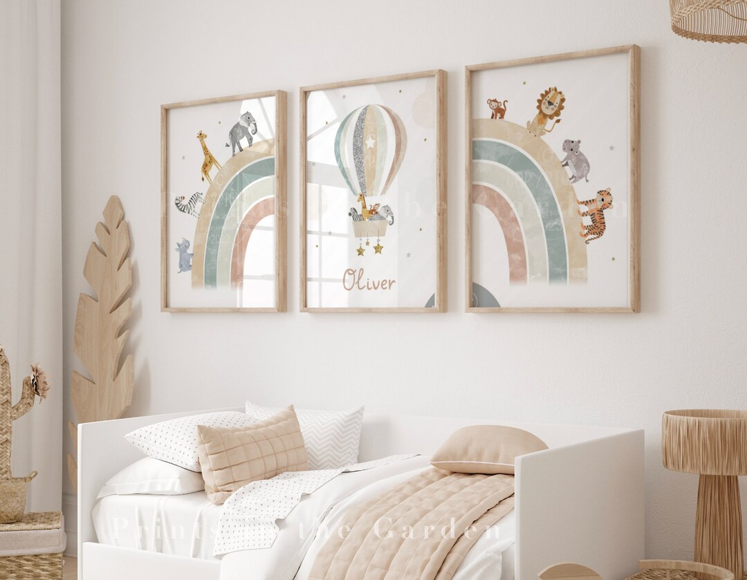 Safari Animal Nursery Print Set: Beige Rainbow Decor - Etsy UK
