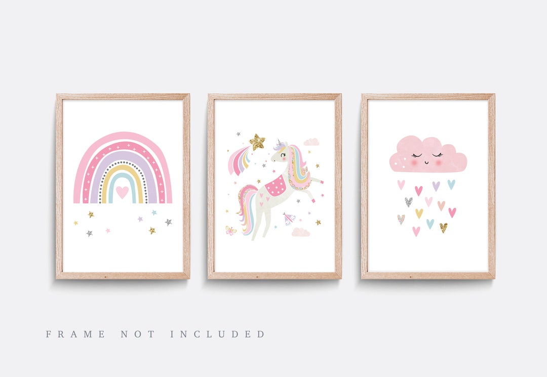 Unicorn Nursery Print, Nursery Wall Art, Set of 3 Prints, Rainbow Nursery Print, Kids Bedroom Art, Unicorn Print, Cloud Print, Pink Nursery - Etsy UK