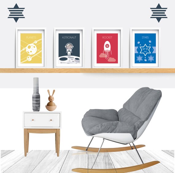 Space Nursery Print Set Of 4 Nursery Prints Baby Nursery Decor Nursery Wall Art Space Themed Nursery Baby Nursery Print Baby Boy Gift