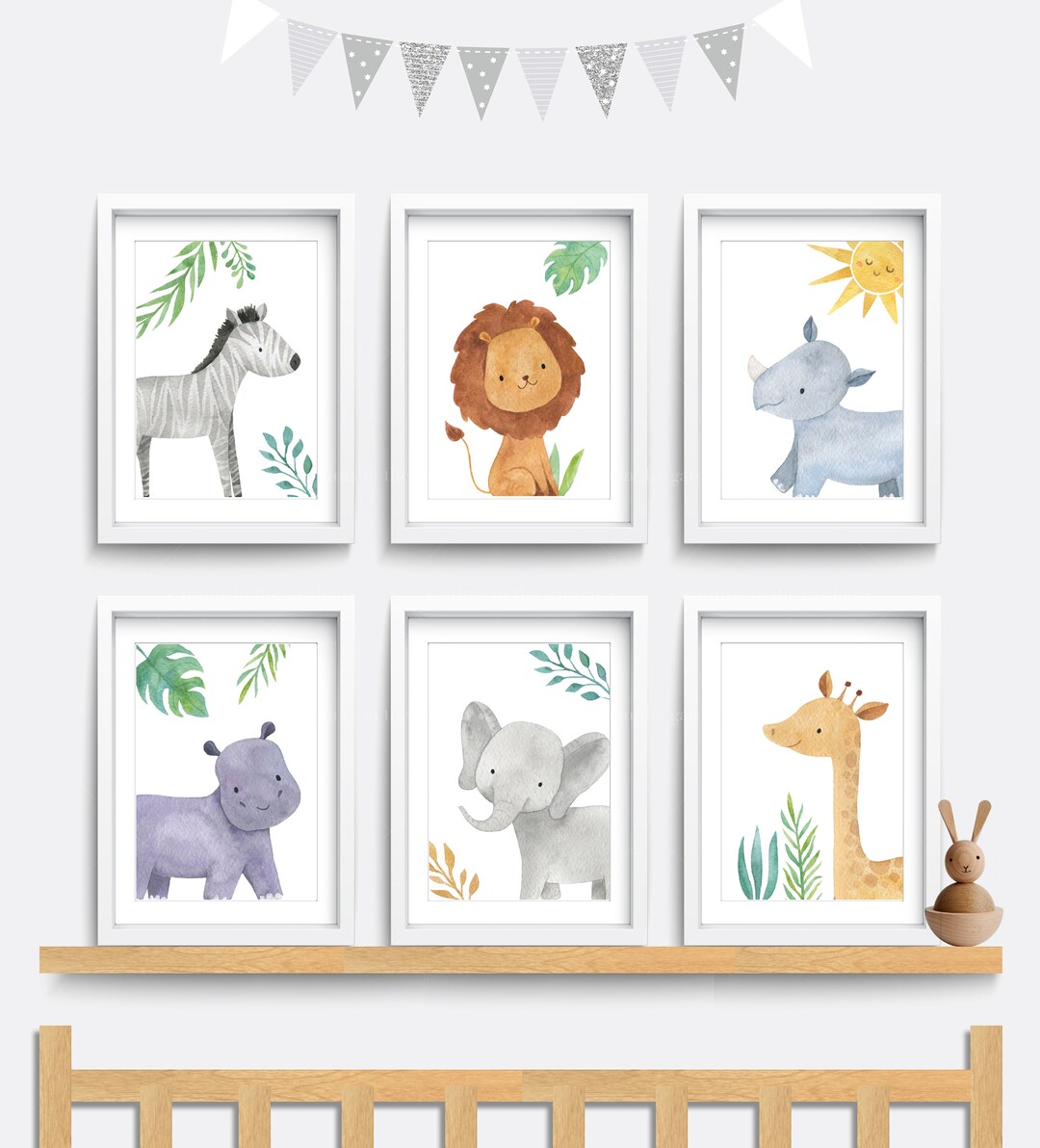 Safari Nursery Wall Art, Set of 6 Jungle Animal Print, Be Brave Be Kind ...