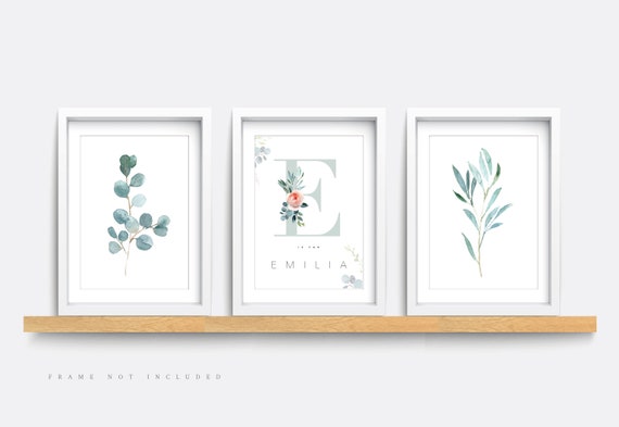 Set of 3 Green Flowers Wall Art