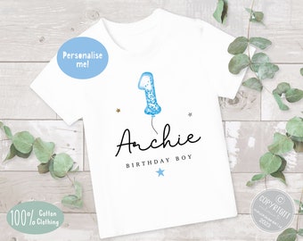 パーソナライズされた1歳の誕生日Tシャツ：綿素材の誕生日男の子用Tシャツ