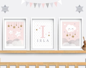 - Personalised Nursery Prints Set of 3 Baby Room 3 Colours Stars & Magic 