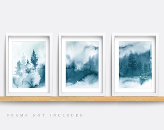 Woodland Print Set: Abstract Forest Landscape Art, Set of 3