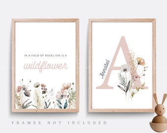 Wildflower nursery print, Set of 2 prints, Pink nursery decor, Floral nursery print, Rainbow print, Girl bedroom art, Boho nursery print