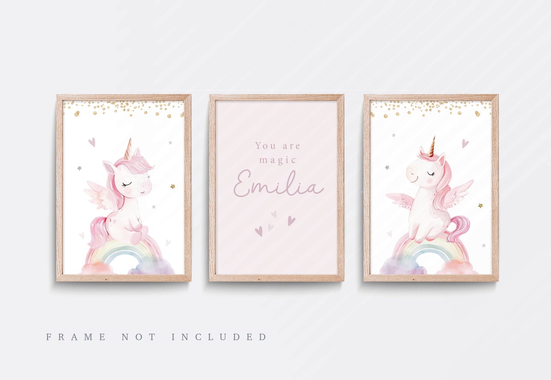 Unicorn Nursery Print, Nursery Wall Art, Set of 3 Prints, Rainbow ...