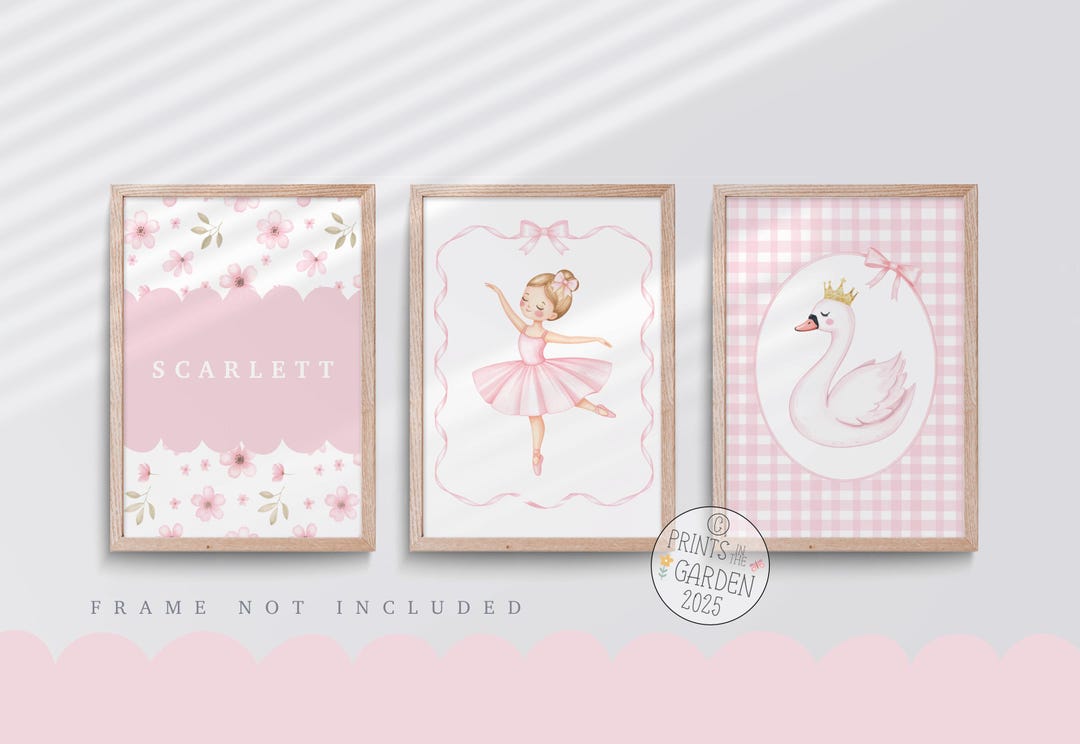 Ballet Swan Nursery Print Set: Pink Floral Vintage Style Art - Etsy