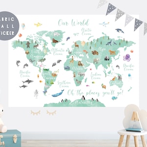 Animal World Map wall sticker, Wall decal, Nursery wall sticker, Nursery wall art, Kid wall decal, Mural, Animal world map, Map of the world