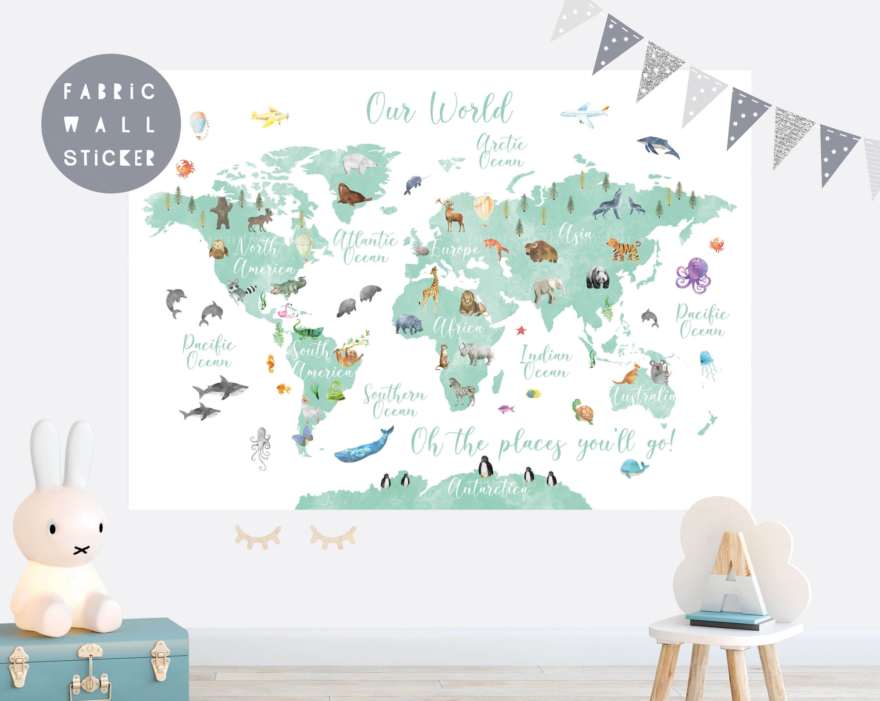 Animal World Map Wall Sticker Wall Decal Nursery Wall Etsy