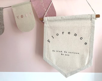 Personalized Name Pennant Flag: Boho Nursery Decor, Linen Banner