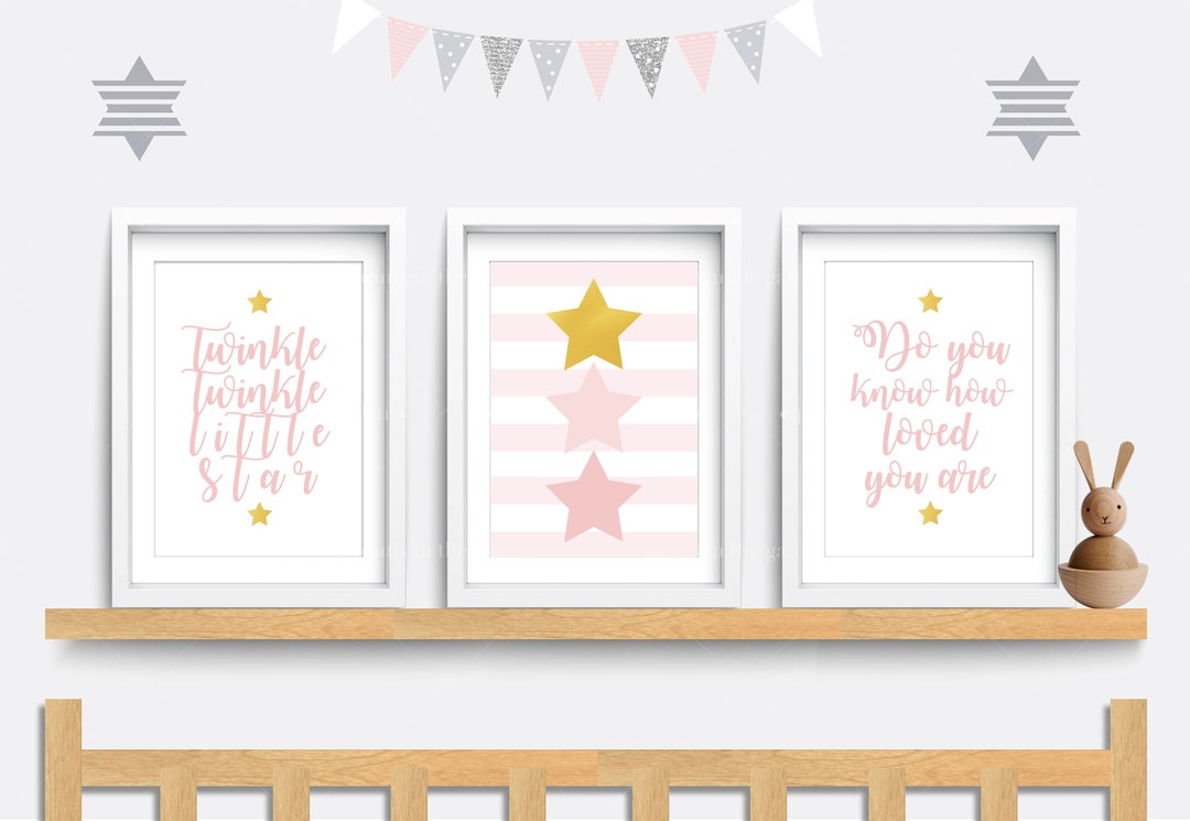 Nursery Wall Art, Set of 3 Star Prints, Twinkle Twinkle Little Star ...