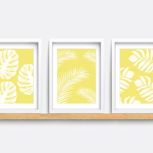 Set of 3 Prints, Plant art print, Yellow wall art, Modern art print, Botanical print, living room decor, flower art, bedroom print, Leaf art
