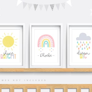 Rainbow Nursery Print Set: Personalized Baby Girl Room Decor