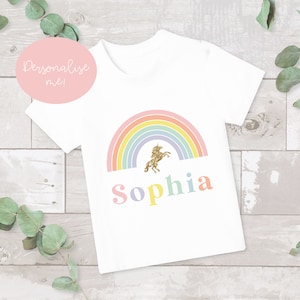 Girls Unicorn T-shirt, Personalised Kids T-shirt, Birthday Keepsake T-shirt, Children&#39;s Birthday Gift, Girls T-shirt, Kid&#39;s name T-shirt,
