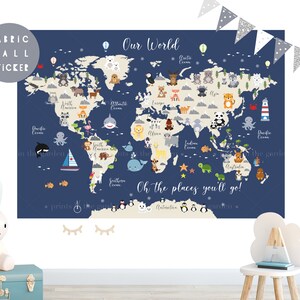 Animal World Map wall sticker, Wall decal, Nursery wall sticker, Nursery wall art, Kid wall decal, Mural, Animal world map, Map of the world