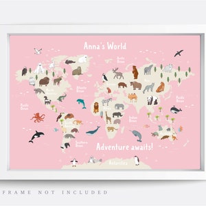 Animal World Map Print, Map Wall Art,  Educational Print,  Baby Decor,  Nursery Map,  Nursery Room,  Children's Room Decor,  Playroom Print