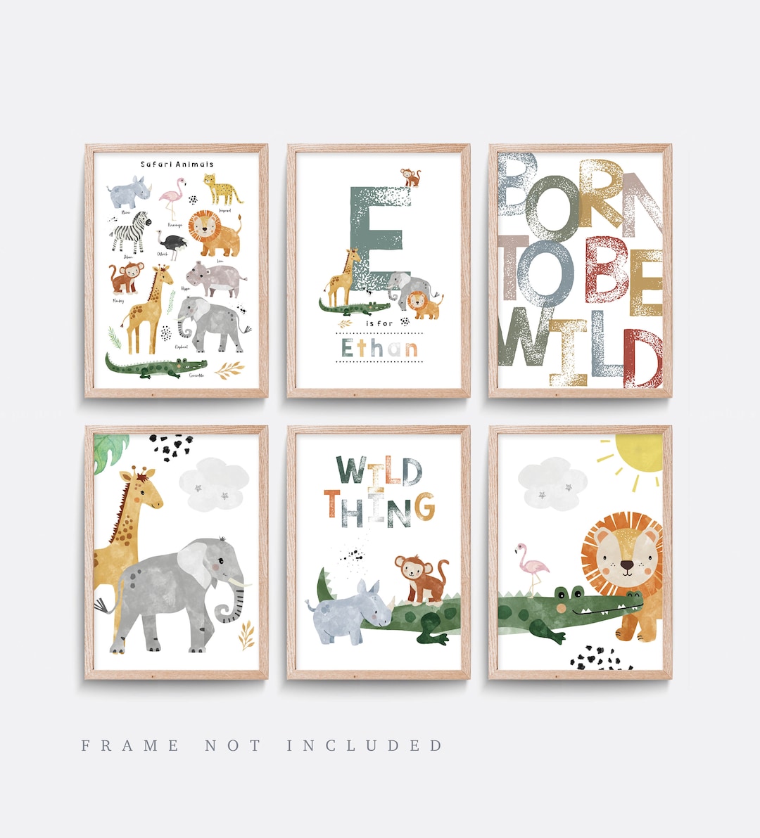 Safari Animal Nursery Prints: Jungle Wall Art, Baby Boy Gift - Etsy