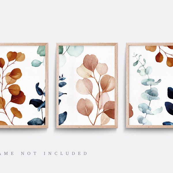 Eucalyptus wall art, Set of 3 prints, Floral nursery decor, botanical print, Eucalyptus print, Boho abstract print, Plant art, Leaf print