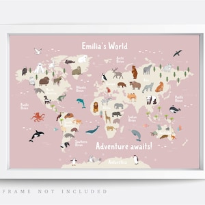 Animal World Map Print, Map Wall Art,  Educational Print,  Baby Decor,  Nursery Map,  Nursery Room,  Children's Room Decor,  Playroom Print
