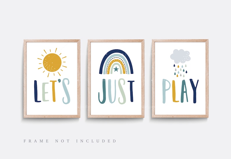 Nursery Wall Art Set of 3 Prints Colourful Nursery Blue Etsy