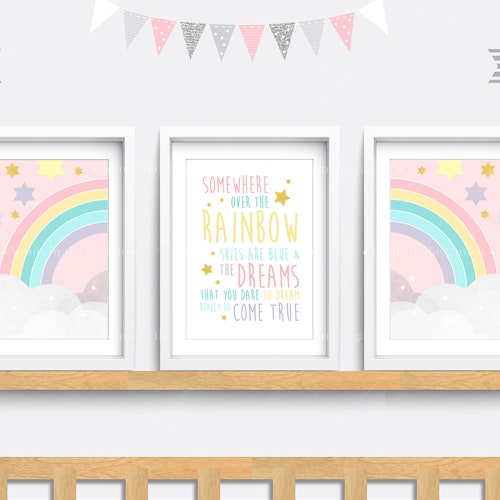 Nursery Wall Art Set of 3 Prints Somewhere Over the Rainbow Etsy