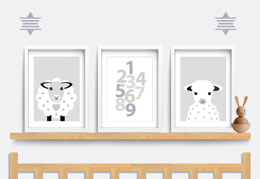 Sheep Nursery Wall Art, Set of 3 Sheep Prints, Farm Animal Nursery