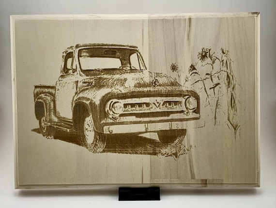 8x10 Lasered Sketch Of An Old Ford Truck
