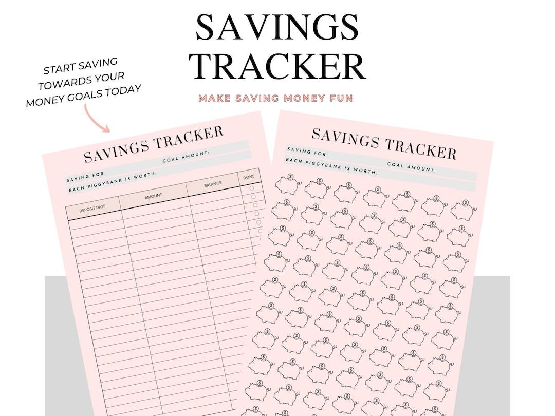 Printable Savings Tracker: Piggy Bank & Table Chart (digital Download ...