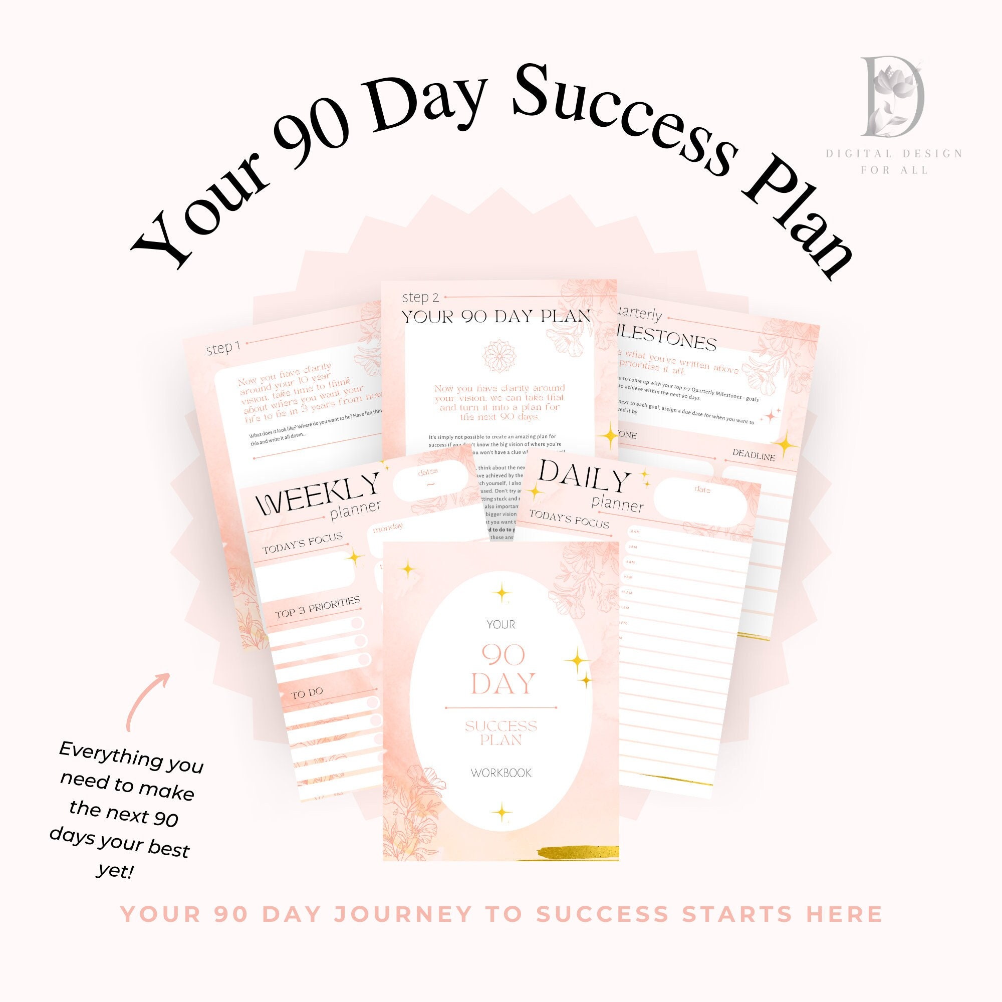 90 Day Planner Goal Setting Success Workbook Tracker Priorities Daily ...