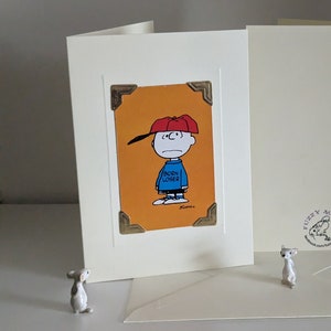 Charlie Brown Handmade Greetings/Birthday Card. Genuine vintage playing card, 1970s, Peanuts, born loser. Schulz. Baseball pitcher, cap