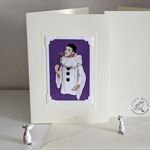 Carte de voeux/anniversaire faite main. Véritable carte à jouer vintage. Piatnik années 1980 - Pierrot le clown triste, amoureux de la saint-valentin, nostalgie rétro,