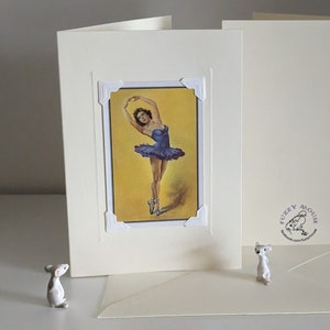 Handmade greetings/birthday card. Genuine vintage playing card, 1950s, Ballet dancer, prima ballerina; Piatnik Vienna card; ballerina card.