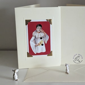 Carte de voeux/anniversaire faite main. Véritable carte à jouer vintage. Années 80 - Pierrot le clown triste, nostalgie rétro, lettre d'amour, carte de la Saint-Valentin