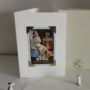 Carte de voeux/anniversaire faite main. Carte à jouer authentique vintage, années 40/50 - Xcel - Elexcel Liverpool - glamour - chauffant, amusant, élégant