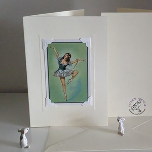 Handmade greetings/birthday card. Genuine vintage playing card, 1950s, Ballet dancer, prima ballerina; Piatnik Vienna card; ballerina card.