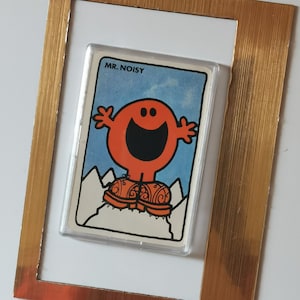Fridge magnet ~ Genuine vintage playing card, 1970s. Mr Men - Mr Noisy. Roger Hargreaves, Little Miss, nostalgia kids TV cartoon