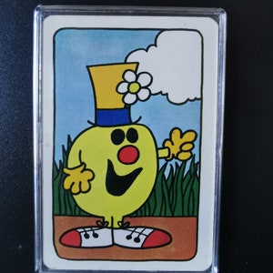 Fridge magnet ~ Genuine vintage playing card, 1970s; Roger Hargreaves' Mr Men: Mr Funny. Classic Kids books, tv cartoons, fun present gift
