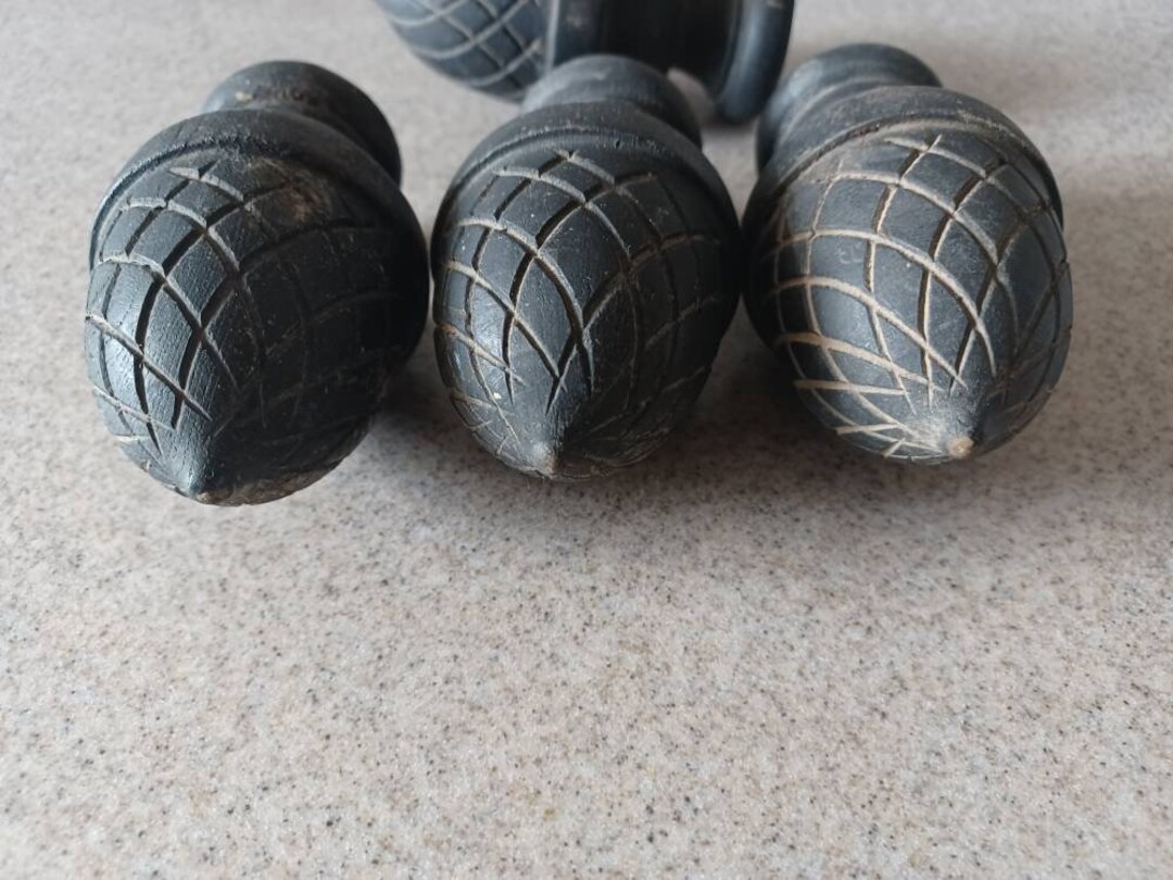 Antique Bed Post Toppers Rare Wood Carved Acorn Shaped Posts Etsy