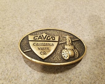 Vintage 1978 Solid Brass Belt Buckle/ Cavco California Valve Co./ Made in USA