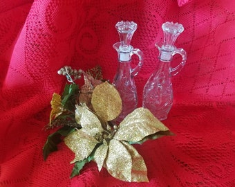 Vintage Crystal Oil & Vinegar set; Heavy Cut Glass; Cruets; Clear Glass; Kitchen Accessories.