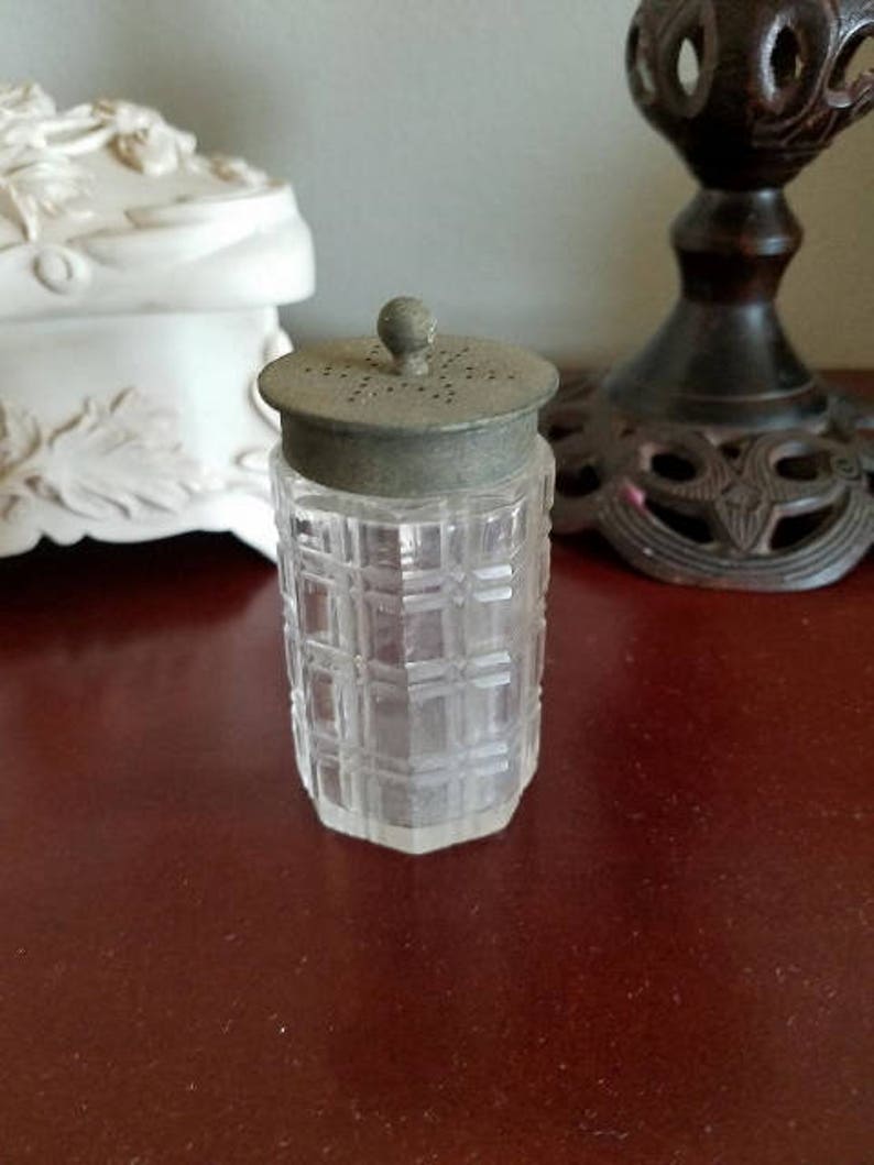 Antique Crystal Etched Salt Shaker With Metal Star Lid Etsy