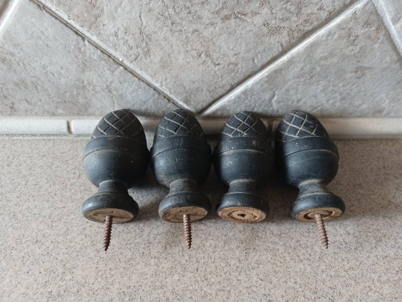 Antique Bed Post Toppers Rare Wood Carved Acorn Shaped Posts Etsy