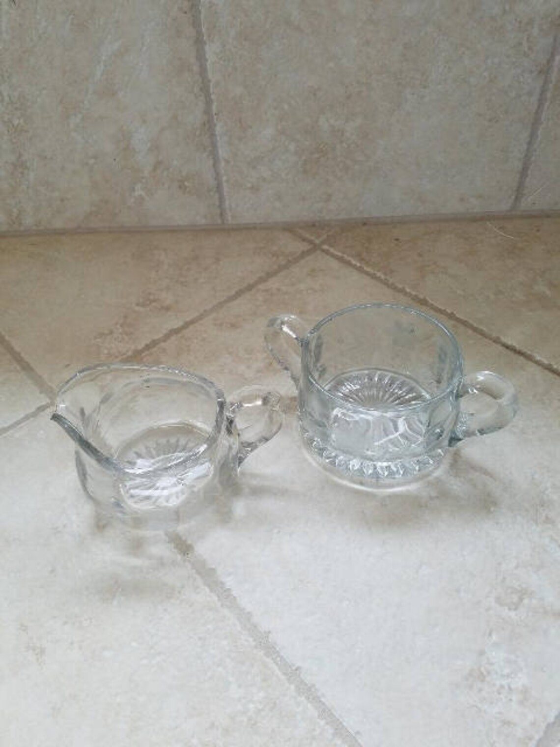 Vintage Etched Glass Sugar & Creamer Set/ Etched Flowers Clear Glass Coffee Server Etsy