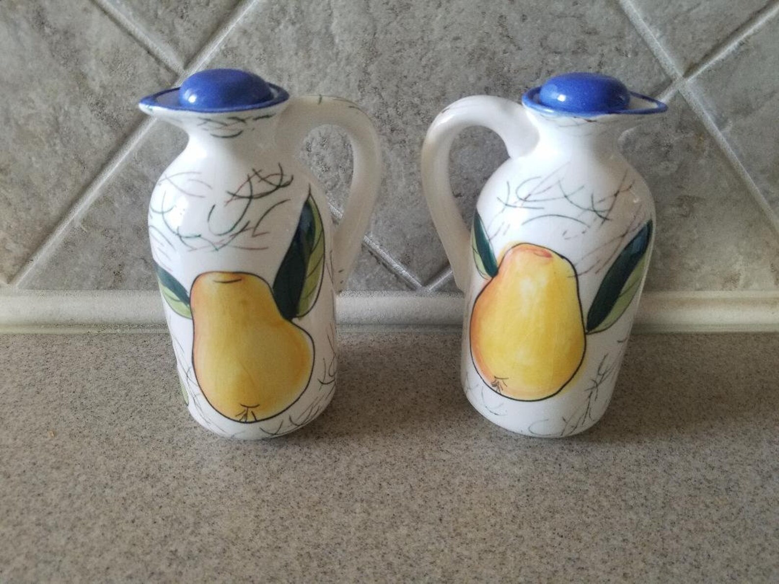 Ceramic Oil and Vinegar Set Oil & Vinegar Bottles Grapes and Pears Etsy