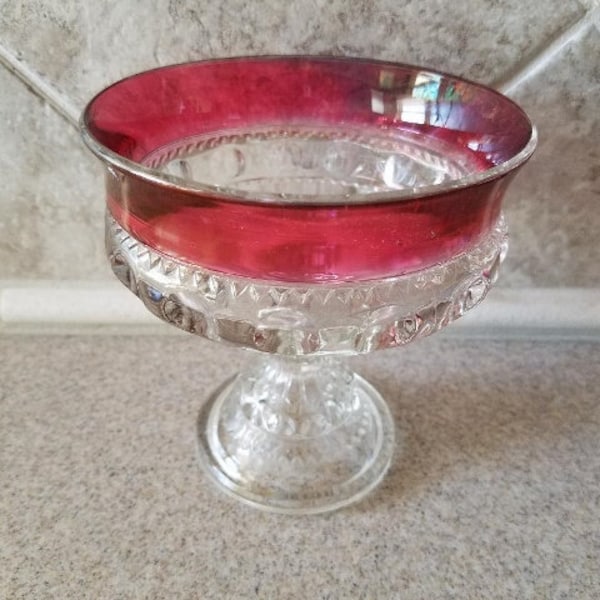 Ruby Candy Dish/ Indiana Glass/Kings Crown Cranberry color; Flashed Thumb print compote